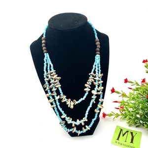 Imitation Navajo Three Strand Turquoise Clam Shell Necklace